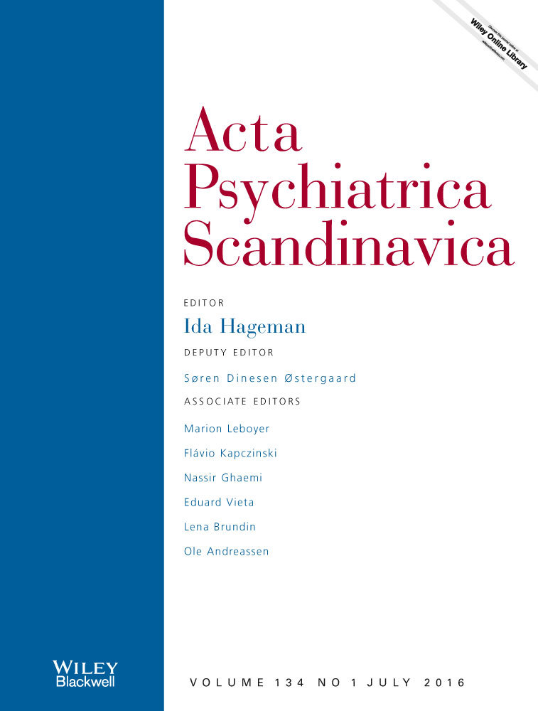 Cover of Acta Psychiatrica Scandinavica journal, Volume 134, July 2016, listing editor Ida Hageman and associate editors.
