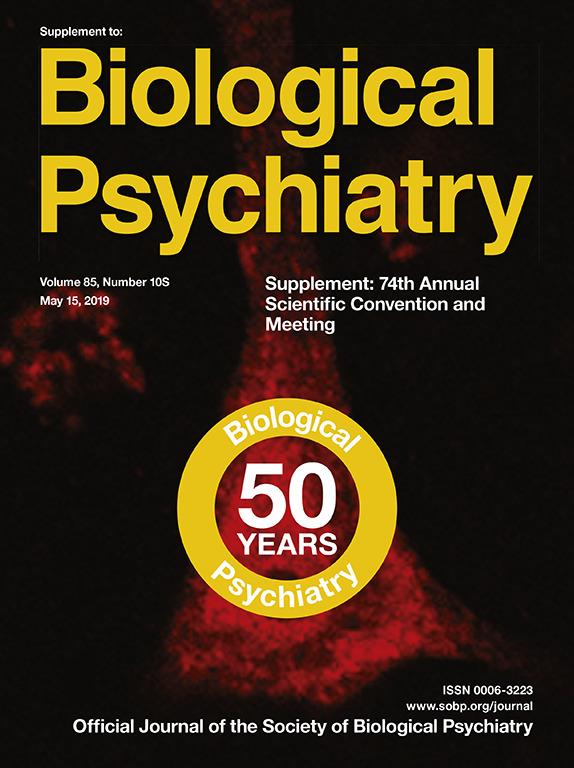 Cover of "Biological Psychiatry" journal, volume 85, with text noting the supplement for the 74th annual meeting and "50 Years" anniversary badge.
