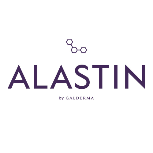 ALASTIN logo with a geometric icon above the text and "by GALDERMA" written underneath in smaller font. ALASTIN logo with a geometric icon above the text and "by GALDERMA" written underneath in smaller font.