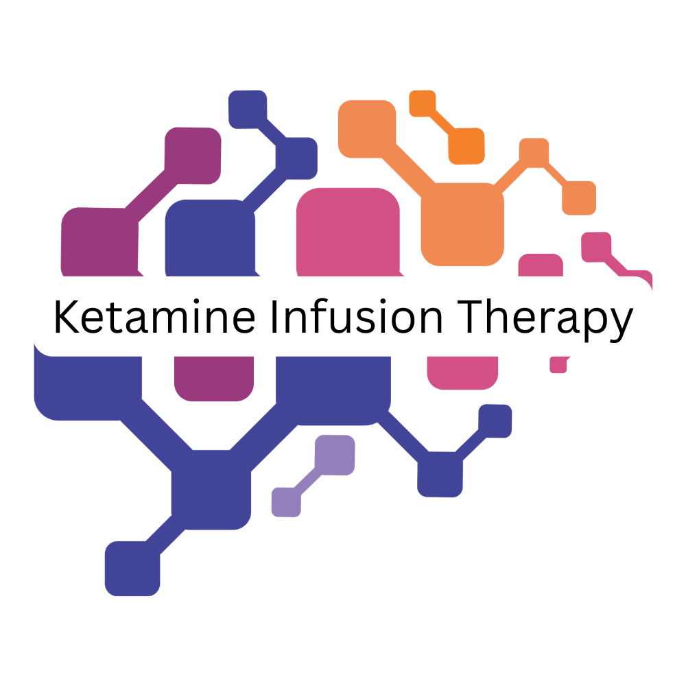 Stylized brain graphic with connected colored nodes and text "Ketamine Infusion Therapy" across the center.